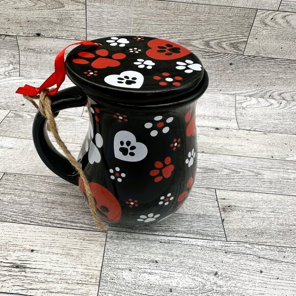 Temptations by Tara 16 oz. Dog Paws Heart Black Mug &‎ Ornament/Lid - Picture 1 of 7